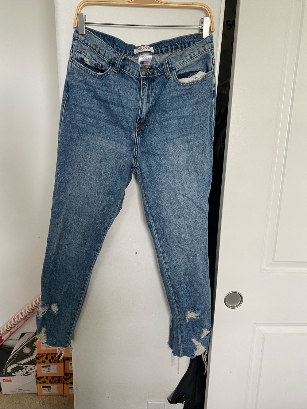 Vibrant Women’s Blue Denim High Rise Distressed Jeans Size 11
